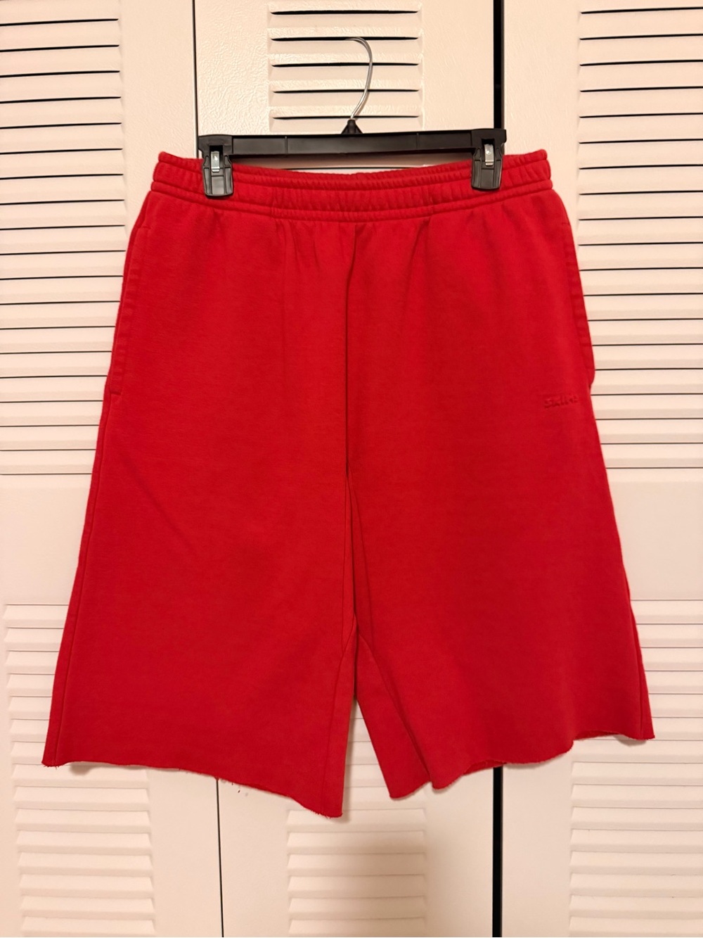 SKIMS COTTON FLEECE LONG SHORTS IN RED